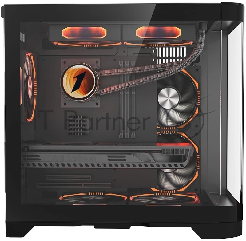 Корпус mATX 1STPLAYER UVIEW UV5 UV5-BK черный, без БП, окно из закаленного стекла, USB3.0, USB2.0, audio