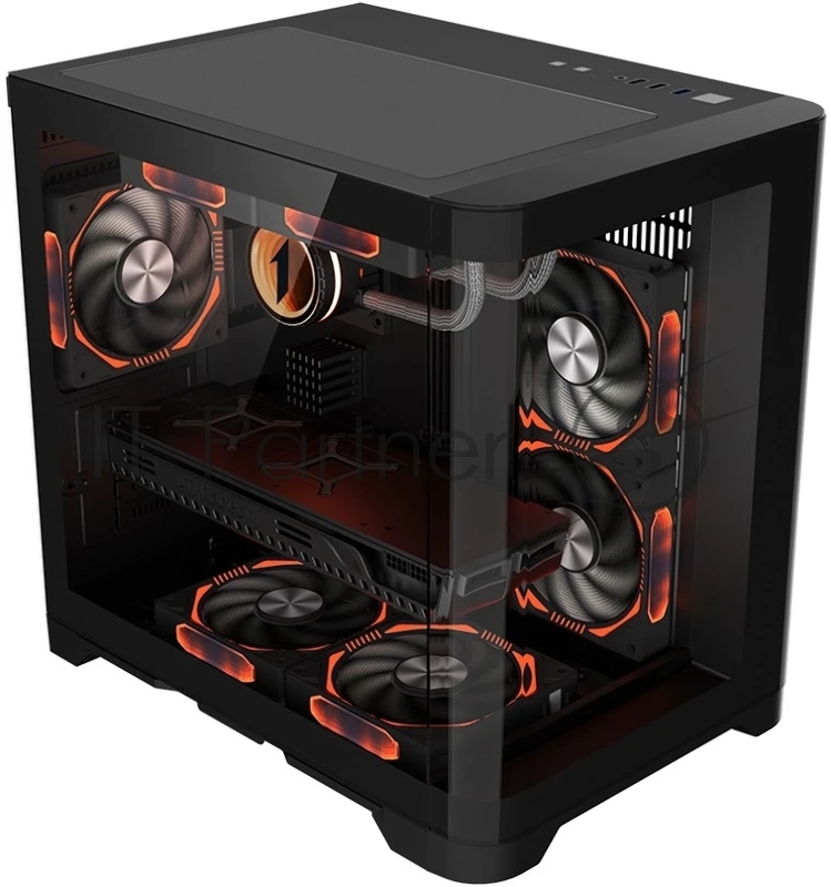 Корпус mATX 1STPLAYER UVIEW UV5 UV5-BK черный, без БП, окно из закаленного стекла, USB3.0, USB2.0, audio