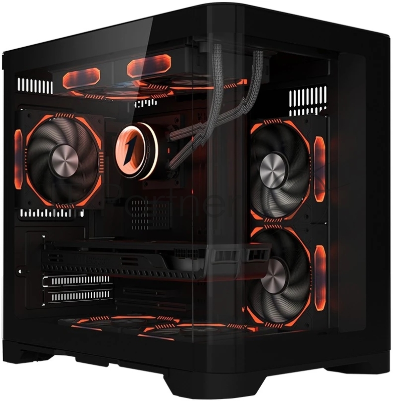 Корпус mATX 1STPLAYER UVIEW UV5 UV5-BK черный, без БП, окно из закаленного стекла, USB3.0, USB2.0, audio