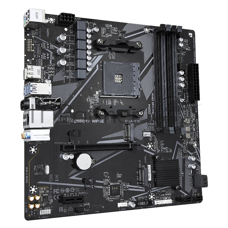 Материнская плата Gigabyte B550M K WF6E B550, AM5, 4xDDR4, 1*PCI-Ex16,2*M.2, 6*USB3.2Gen1, 6*USB2.0, 4*SATA3.0, 1G, DP, HDMI, ATX, RTL