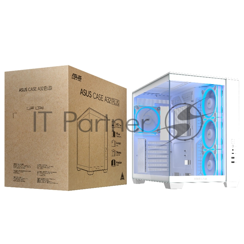 Корпус ASUS A32 Plus, Midi-Tower, белый, 4 x 120 мм
