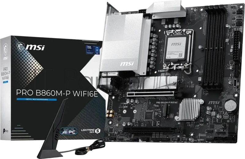Материнская плата MSI PRO B860M-P WIFI6E B860, LGA1851, 4*DDR5, 2*PCIEx16, 2*M.2, 1*TypeC, 5*USB3.2Gen1, 6*USB2.0, 4*SATA3, 2.5G, VGA, DP, HDMI, M-ATX, RTL
