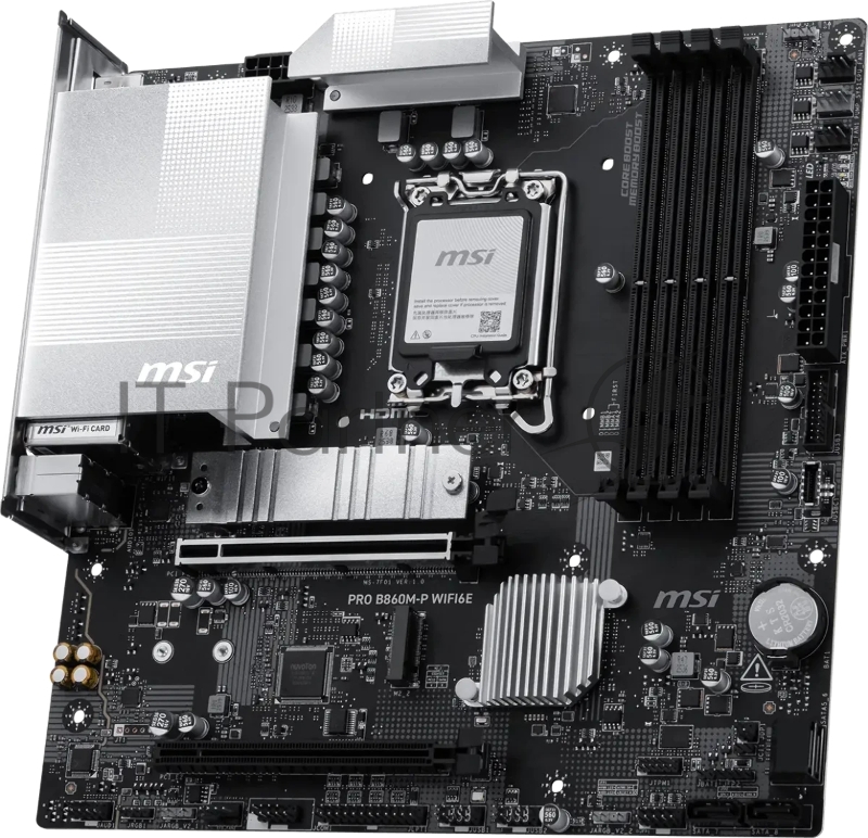 Материнская плата MSI PRO B860M-P WIFI6E B860, LGA1851, 4*DDR5, 2*PCIEx16, 2*M.2, 1*TypeC, 5*USB3.2Gen1, 6*USB2.0, 4*SATA3, 2.5G, VGA, DP, HDMI, M-ATX, RTL