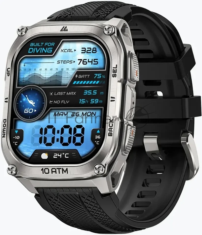 Умные часы KOSPET Tank M4, 1.96 AMOLED, Bluetooth 5.3, GPS, 10 ATM, IP69K, серебристый