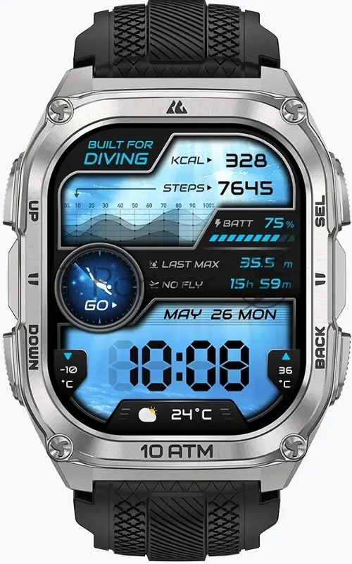 Умные часы KOSPET Tank M4, 1.96 AMOLED, Bluetooth 5.3, GPS, 10 ATM, IP69K, серебристый