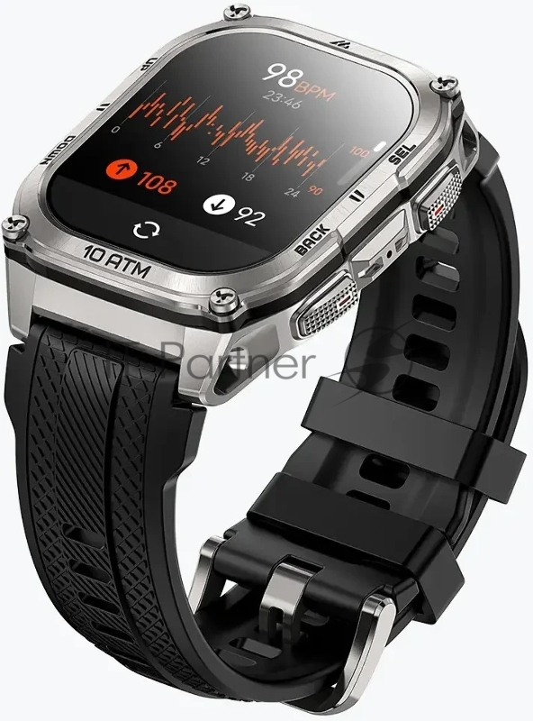 Умные часы KOSPET Tank M4, 1.96 AMOLED, Bluetooth 5.3, GPS, 10 ATM, IP69K, серебристый