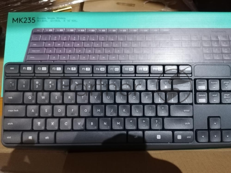 Комплект клавиатура+мышь Logitech MK235 беспроводной, USB, 1000 DPI, серый ( неоригинальная гравировка)