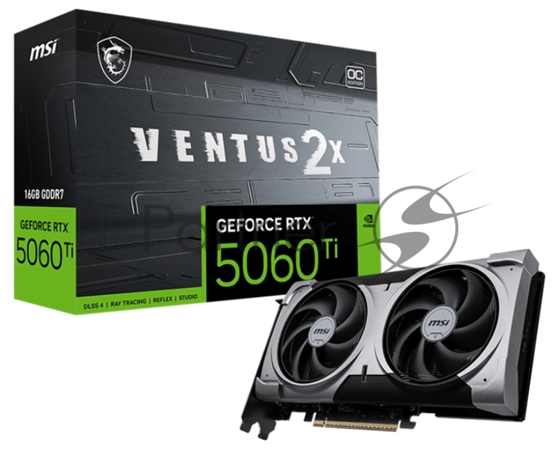 Видеокарта MSI RTX 5060 TI 16G VENTUS 2X OC PLUS, NVIDIA RTX 5060 Ti, 16 ГБ GDDR7, 128 бит, PCI-e 5.0, 1xHDMI, 3xDP, 2602 МГц