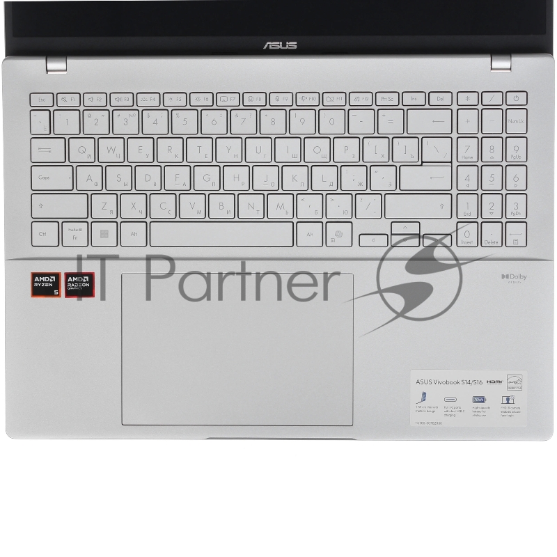 ASUS Vivobook S16 M3607HA AMD Ryzen 7 260 3800MHz/16/1920x1200/16GB/512GB SSD/AMD Radeon 780M/Wi-Fi/Bluetooth/Windows 11 Pro (90NB16F2-M00EF0_Win11P) Silver