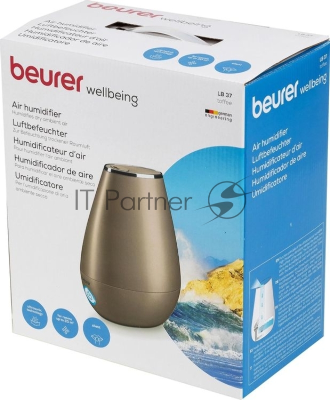 Увлажнитель воздуха Beurer LB37 золотистый (toffee), 20 м², 2 л, ультразвуковой, 2 режима интенсивности, ароматизация, ночной режим, автоотключение