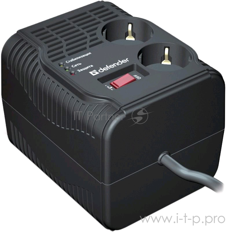 Стабилизатор напряжения на 2 розетки Defender AVR Typhoon 1000 99033, черный
