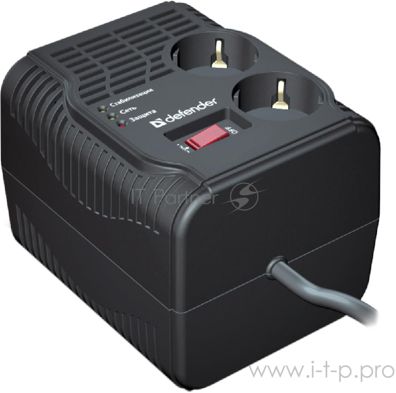 Стабилизатор напряжения на 2 розетки Defender AVR Typhoon 1000 99033, черный