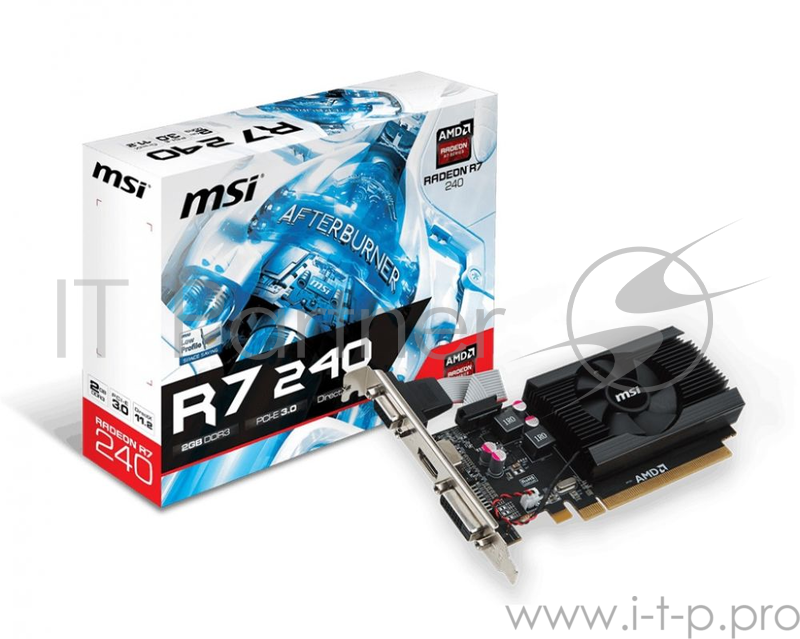 Видеокарта 2Gb PCI-E MSI R7 240 2GD3 64b LP HD7 240, GDDR3, 64 bit, HDCP, VGA, DVI, HDMI, Low Pro