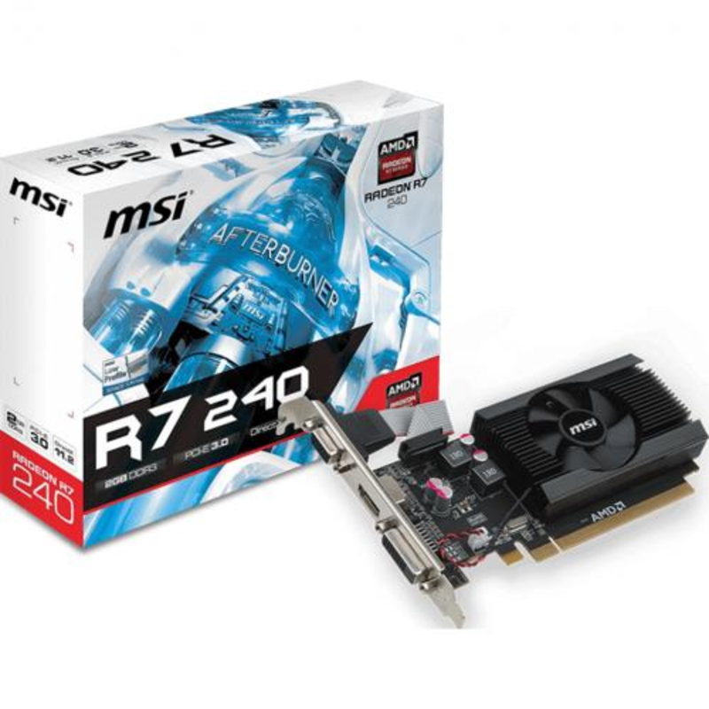 Видеокарта 2Gb PCI-E MSI R7 240 2GD3 64b LP HD7 240, GDDR3, 64 bit, HDCP, VGA, DVI, HDMI, Low Pro