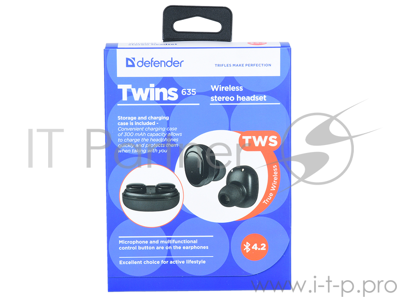 Наушники Defender Twins 635 черный, TWS, Bluetooth 63635