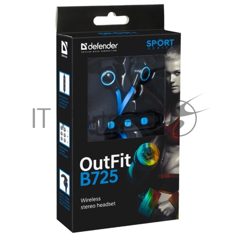 Наушники Defender OutFit B725 черный+синий, Bluetooth 63725