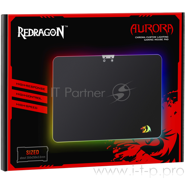Коврики Redragon Aurora 75086 Игровой коврик, подсветка, 350x250x3.6, металл