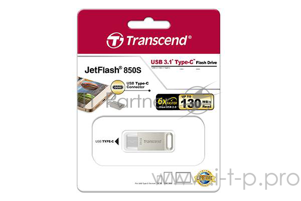 Носитель информации Transcend USB Drive 64Gb JetFlash 850 TS64GJF850S {USB 3.0/3.1 + Type-C}
