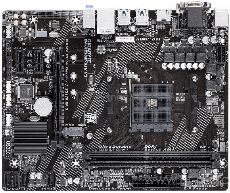 Мат. плата SocketAM4 GIGABYTE GA-A320M-S2H V2 (AMD B350, 2xDDR4, M.2, SATA III, RAID, PCI-E, D-Sub, DVI, HDMI, 1Гбит LAN, USB3.1, mATX)