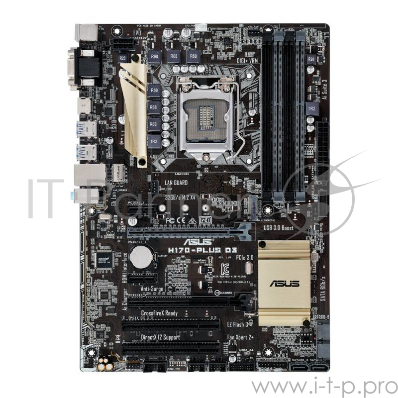 Мат. плата Socket1151 ASUS H170-PLUS D3 (iH170, 4xDDR3, M.2, SATA III, RAID, 2xPCI-E, D-Sub, DVI, HDMI, 1Гбит LAN, USB3.0, ATX)