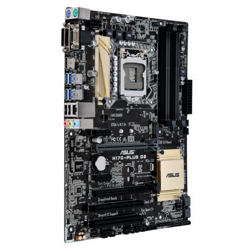 Мат. плата Socket1151 ASUS H170-PLUS D3 (iH170, 4xDDR3, M.2, SATA III, RAID, 2xPCI-E, D-Sub, DVI, HDMI, 1Гбит LAN, USB3.0, ATX)