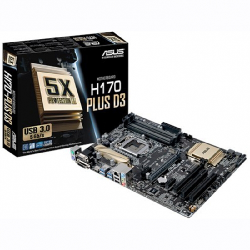 Мат. плата Socket1151 ASUS H170-PLUS D3 (iH170, 4xDDR3, M.2, SATA III, RAID, 2xPCI-E, D-Sub, DVI, HDMI, 1Гбит LAN, USB3.0, ATX)