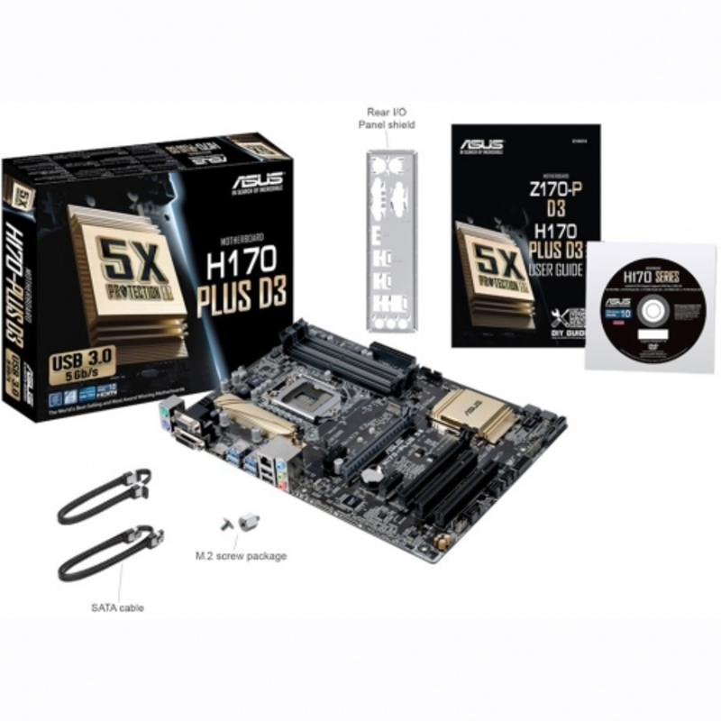 Мат. плата Socket1151 ASUS H170-PLUS D3 (iH170, 4xDDR3, M.2, SATA III, RAID, 2xPCI-E, D-Sub, DVI, HDMI, 1Гбит LAN, USB3.0, ATX)