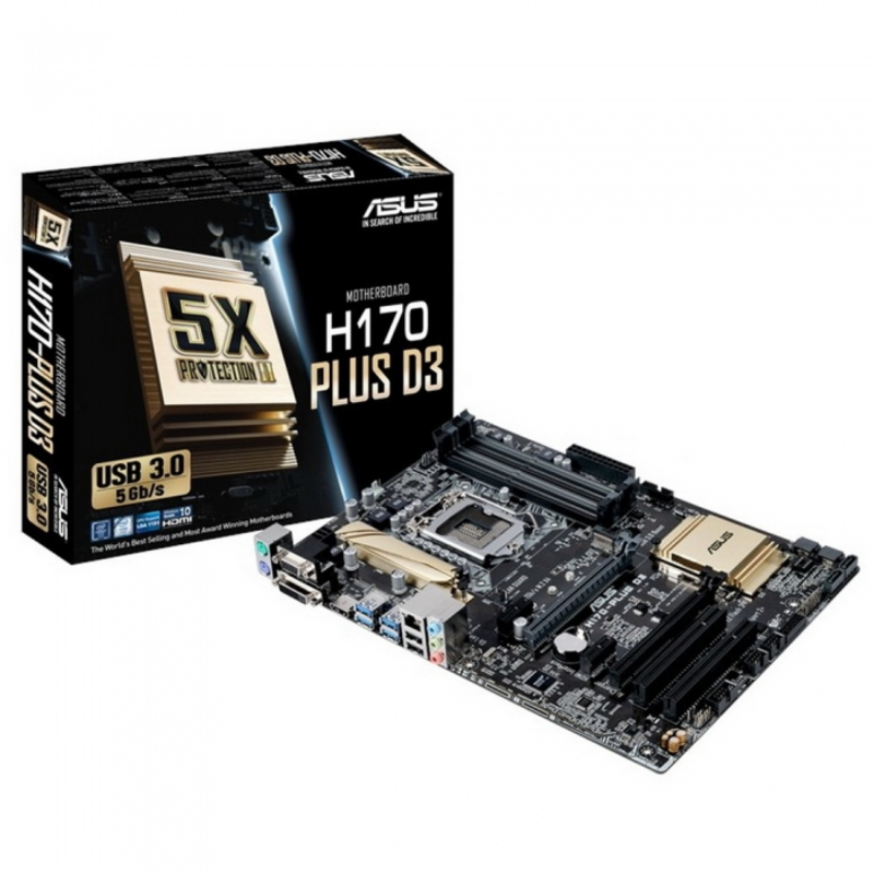 Мат. плата Socket1151 ASUS H170-PLUS D3 (iH170, 4xDDR3, M.2, SATA III, RAID, 2xPCI-E, D-Sub, DVI, HDMI, 1Гбит LAN, USB3.0, ATX)