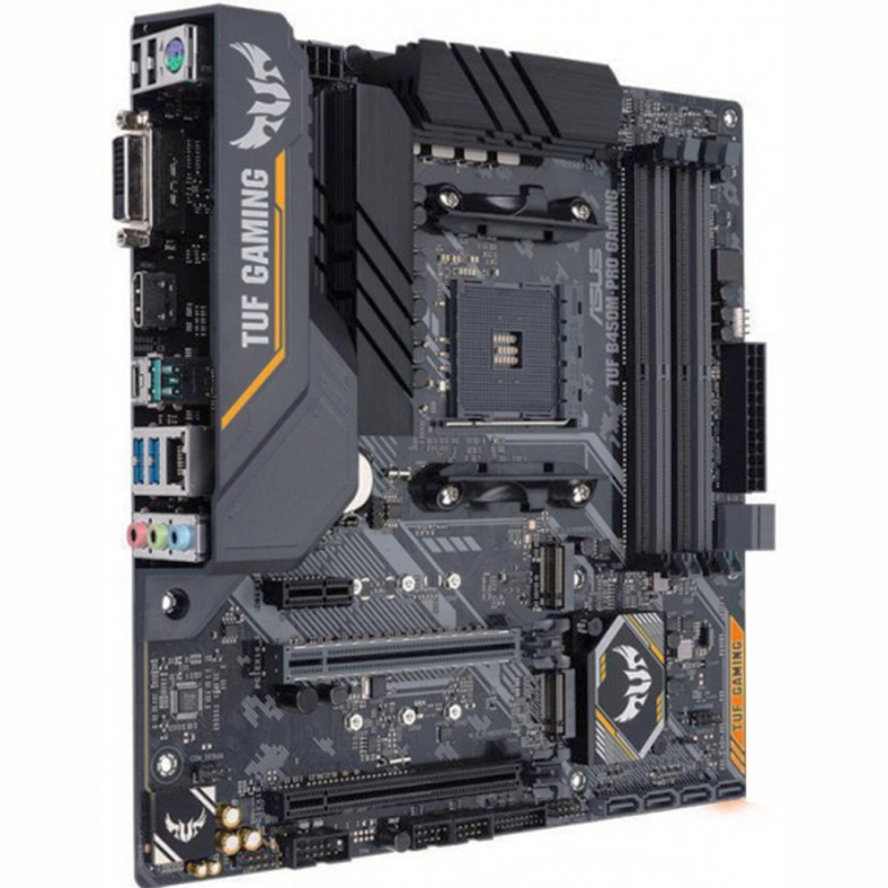 Мат. плата SocketAM4 ASUS TUF B450M-PRO GAMING (AMD B450, 4xDDR4, M.2, SATA III, RAID, 2xPCI-E, DVI, HDMI, 1Гбит LAN, USB3.1, mATX)