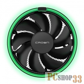 вентилятор CROWN Кулер для процессора CM-1152PWM GREEN (Сокет AM4 Ready, 115X, 775, TDP до 115 Ватт, коннектор 4pin PWM, Зелёная подсветка, Размер: 126(L)*126(W)*70(H)мм)