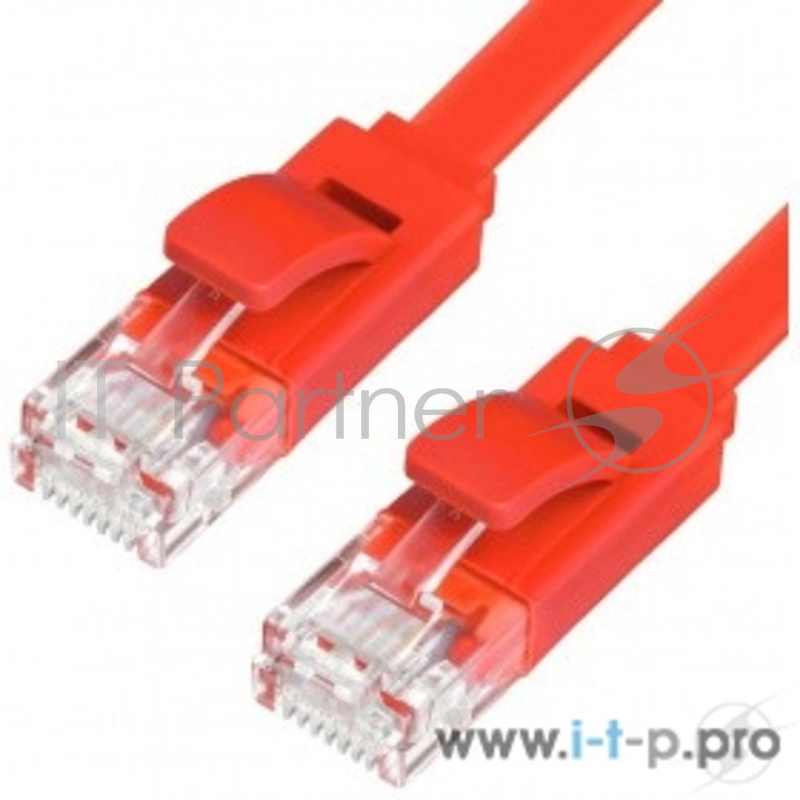 Патч-корд Greenconnect Патч-корд PROF плоский прямой 0.25m, UTP медь кат.6, красный, позолоченные контакты, 30 AWG, ethernet high speed 10 Гбит/с, RJ45, T568B(GCR-LNC624-0.25m)