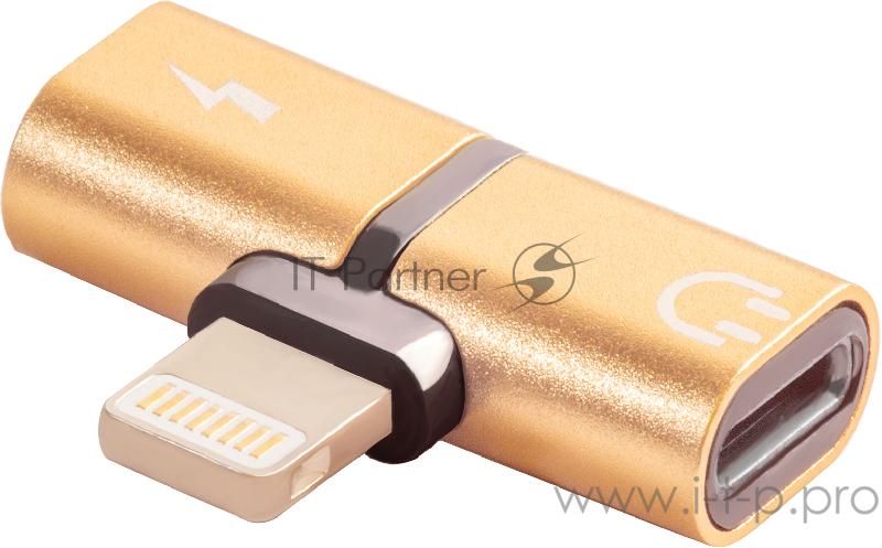 Переходник Greenconnect Адаптер-переходник USB 2.0 Lightning 8pin/jack 3,5mm аудио, золотистый, (GCR-51150)