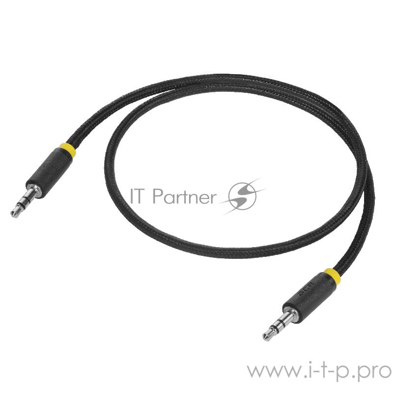 Кабель Greenconnect Кабель аудио 1.0m jack 3,5mm/jack 3,5mm, нейлон, черный, желтая окантовка, ультрагибкий, 28 AWG, M/M, Premium , экран, стерео(GCR-AVC8114-1.0m)