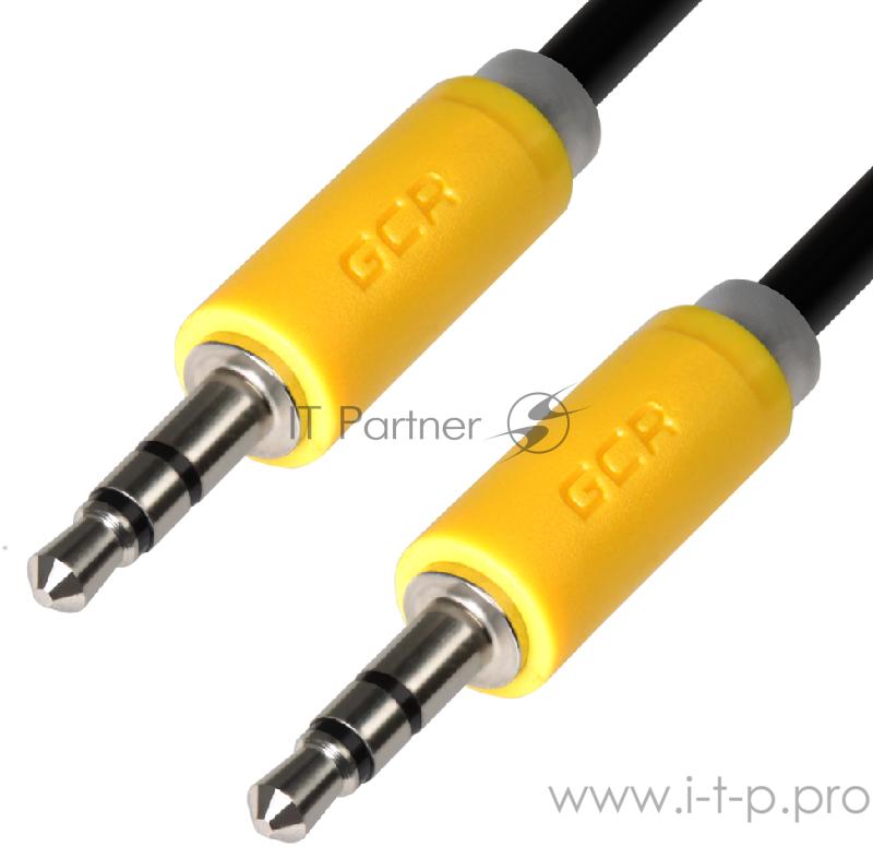 Кабель Greenconnect Кабель аудио 1.0m jack 3,5mm/jack 3,5mm черный, желтые коннекторы, 28 AWG, M/M, экран, стерео(GCR-AVC014-1.0m)