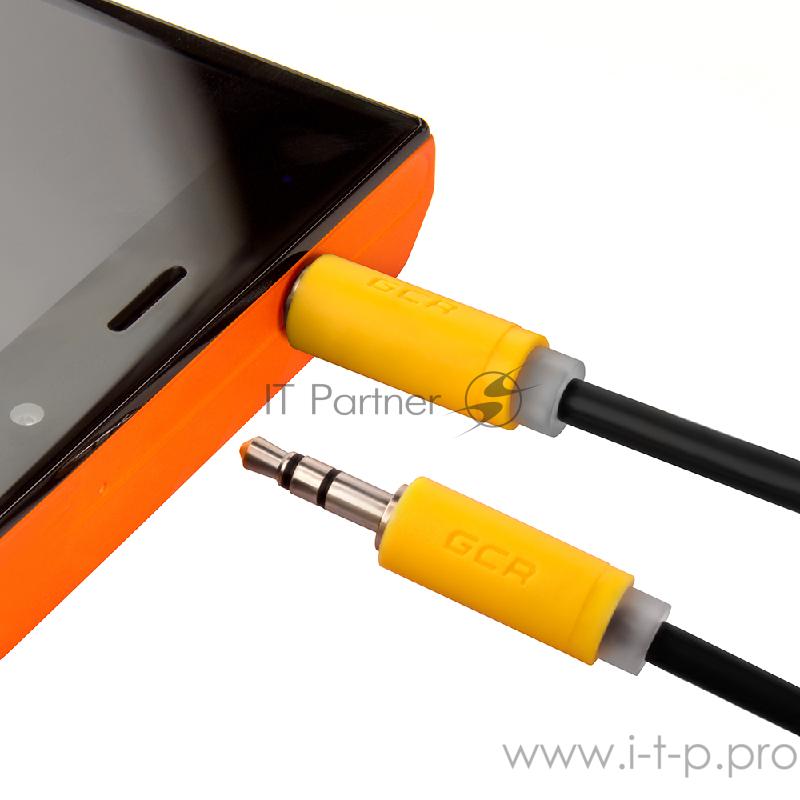 Кабель Greenconnect Кабель аудио 1.0m jack 3,5mm/jack 3,5mm черный, желтые коннекторы, 28 AWG, M/M, экран, стерео(GCR-AVC014-1.0m)