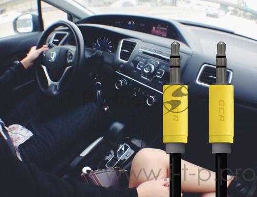 Кабель Greenconnect Кабель аудио 1.0m jack 3,5mm/jack 3,5mm черный, желтые коннекторы, 28 AWG, M/M, экран, стерео(GCR-AVC014-1.0m)