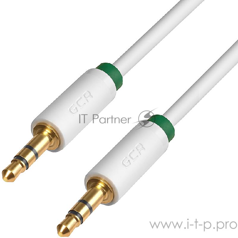 Кабель Greenconnect Кабель аудио 1.0m jack 3,5mm/jack 3,5mm белый, зеленая окантовка, ультрагибкий, 28 AWG, M/M, Premium , экран, стерео(GCR-AVC1662-1.0m)