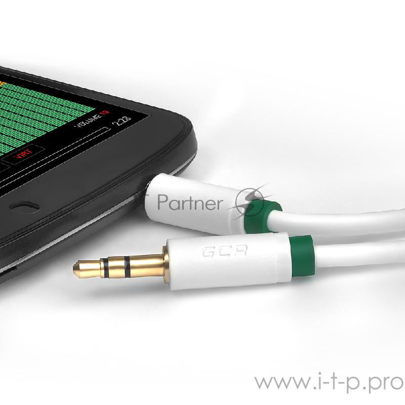 Кабель Greenconnect Кабель аудио 0.5m jack 3,5mm/jack 3,5mm белый, зеленая окантовка, ультрагибкий, 28 AWG, M/M, Premium , экран, стерео(GCR-AVC1662-0.5m)
