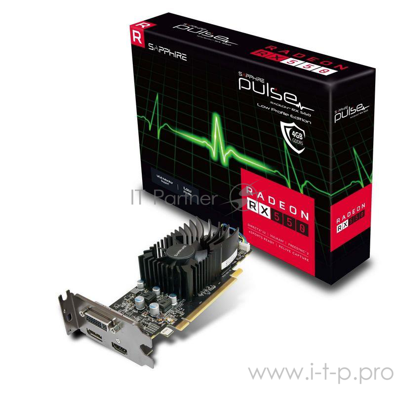 Видеокарта Sapphire RX 550 PULSE 11268-09-20G {RX 550 4G PULSE AMD Radeon RX 550 4096Mb 128bit GDDR5 1206/6000 DVIx1/HDMIx1/DPx1/HDCP}
