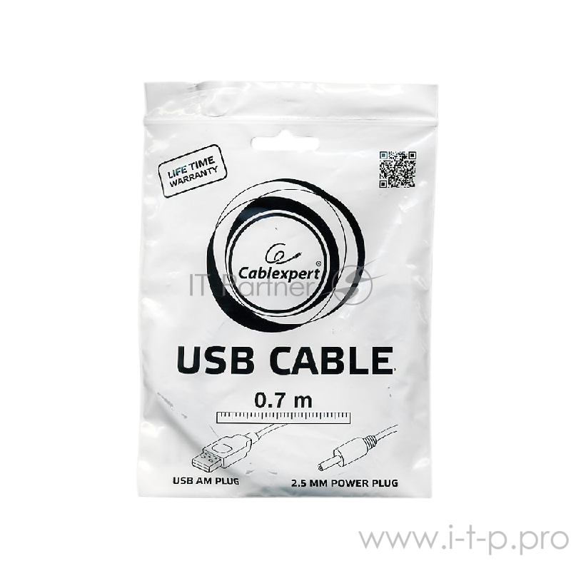 Кабель Gembird/Cablexpert CC-USB-AMP25-0.7M Кабель USB 2.0 Pro , AM/DC 2,5мм 5V 2A (для планшетов Android), 0.7м, экран, черный, пакет