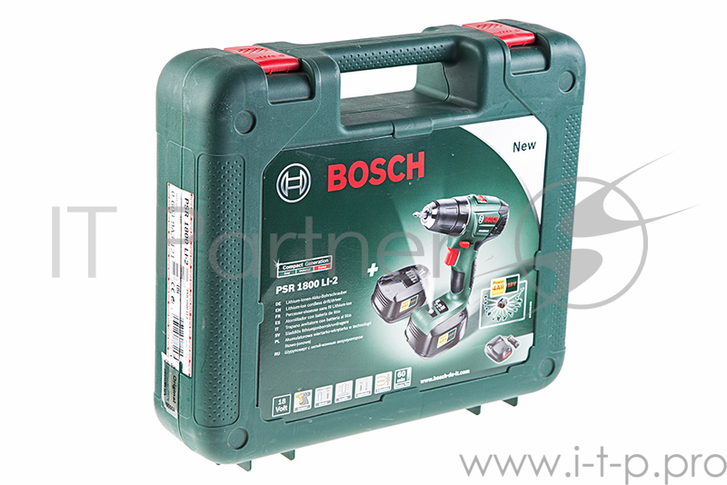 Дрель-шуруповерт Bosch PSR 1800 LI-2 аккум. патрон:быстрозажимной (кейс в комплекте)