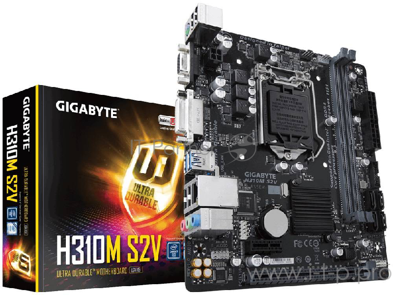 Мат. плата Socket1151 GIGABYTE H310M S2 2.0 (iH310, 2xDDR4, SATA III, PCI-E, D-Sub, 1Гбит LAN, USB3.1, mATX)