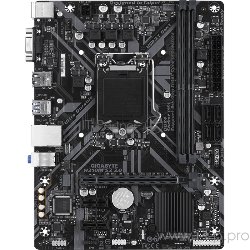 Мат. плата Socket1151 GIGABYTE H310M S2 2.0 (iH310, 2xDDR4, SATA III, PCI-E, D-Sub, 1Гбит LAN, USB3.1, mATX)
