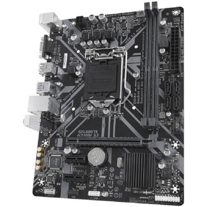 Мат. плата Socket1151 GIGABYTE H310M S2 2.0 (iH310, 2xDDR4, SATA III, PCI-E, D-Sub, 1Гбит LAN, USB3.1, mATX)