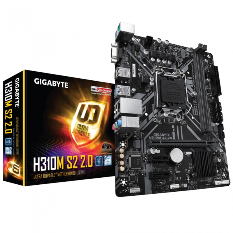 Мат. плата Socket1151 GIGABYTE H310M S2 2.0 (iH310, 2xDDR4, SATA III, PCI-E, D-Sub, 1Гбит LAN, USB3.1, mATX)