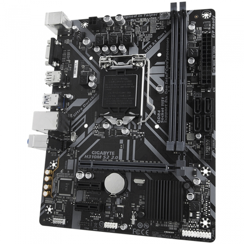 Мат. плата Socket1151 GIGABYTE H310M S2 2.0 (iH310, 2xDDR4, SATA III, PCI-E, D-Sub, 1Гбит LAN, USB3.1, mATX)