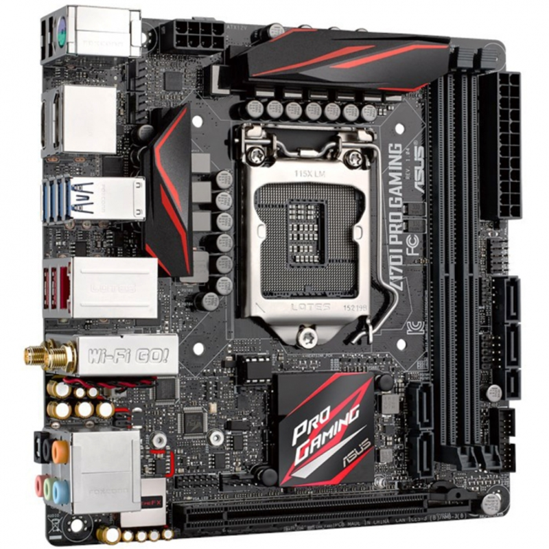 Мат. плата Socket1151 ASUS Z170I PRO GAMING (iZ170, 2xDDR4, M.2, SATA III, RAID, PCI-E, HDMI, DP, 1Гбит LAN, WiFi, BT, USB3.1, mini-ITX)