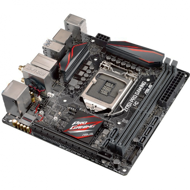 Мат. плата Socket1151 ASUS Z170I PRO GAMING (iZ170, 2xDDR4, M.2, SATA III, RAID, PCI-E, HDMI, DP, 1Гбит LAN, WiFi, BT, USB3.1, mini-ITX)