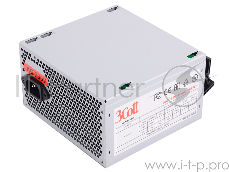 Блок питания 3Cott 3C-ATX400W, v.2.0, 400Вт, OEM, 20+4P, 1xP4, 2x SATA, 2xIDE, 12cm Fan