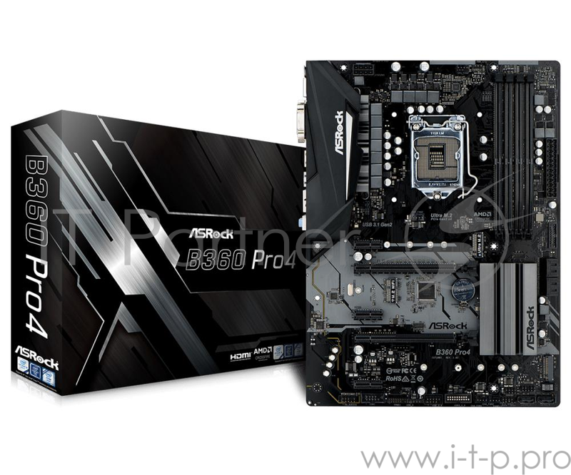 Материнская плата ASROCK B360 PRO4, Socket 1151v2, Intel®B360, 4xDDR4-2666, D-SUB+DVI+HDMI, 2xPCI-Ex16, 3xPCI